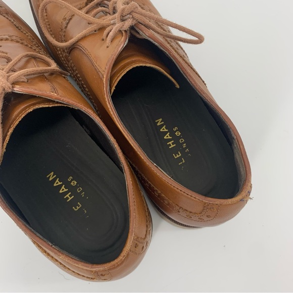 Cole Haan Men’s British Tan Leather Lace Up Wingtip Oxford Dress Shoes Size 8.5 - Picture 9 of 11